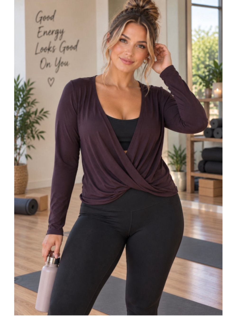 Lululemon Wrap Front Long Sleeve Top Plum Purple Draped Yoga Size 10 Est
